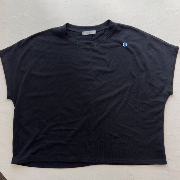 Black Boxy Oversized Tee, Relaxed-Fit Cropped T-shirt, Size Small - Picture 1 of 2